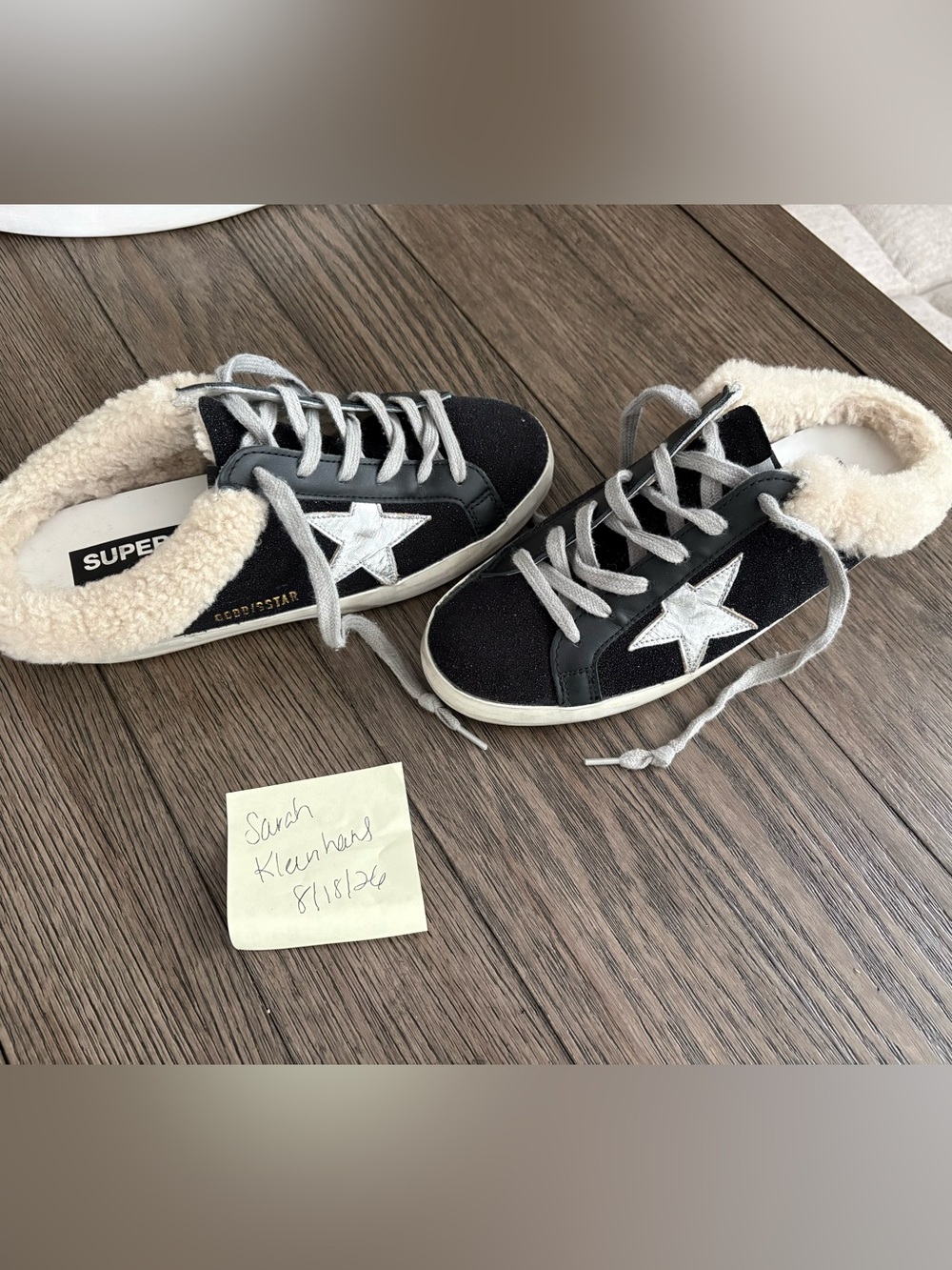 Golden Goose Black Star Sneakers with Cream Shearling Collar